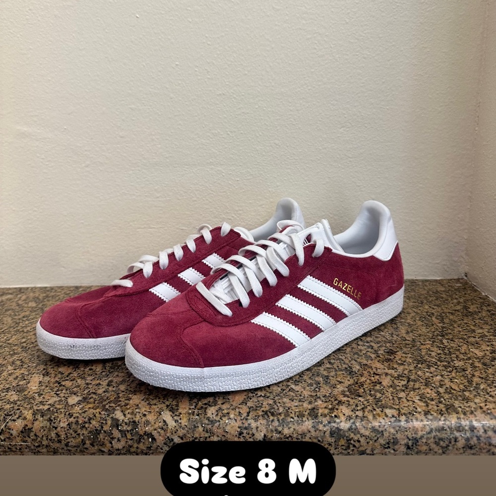 NEW MENS Adidas Gazelle Maroon and White Sneakers